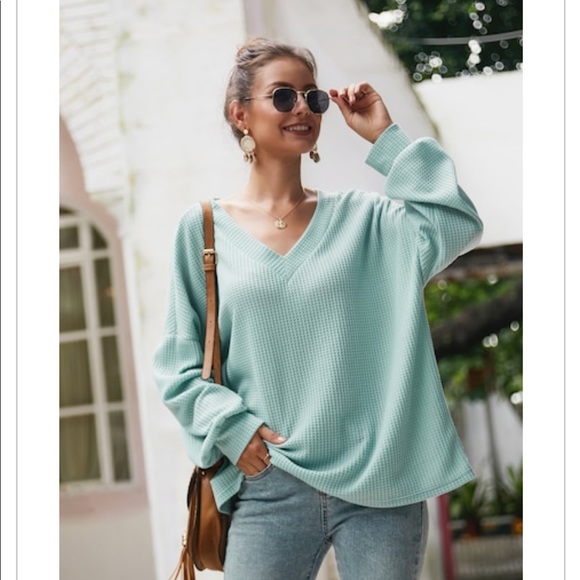 Aqua blue drop shoulder- Top - Picture 2 of 7